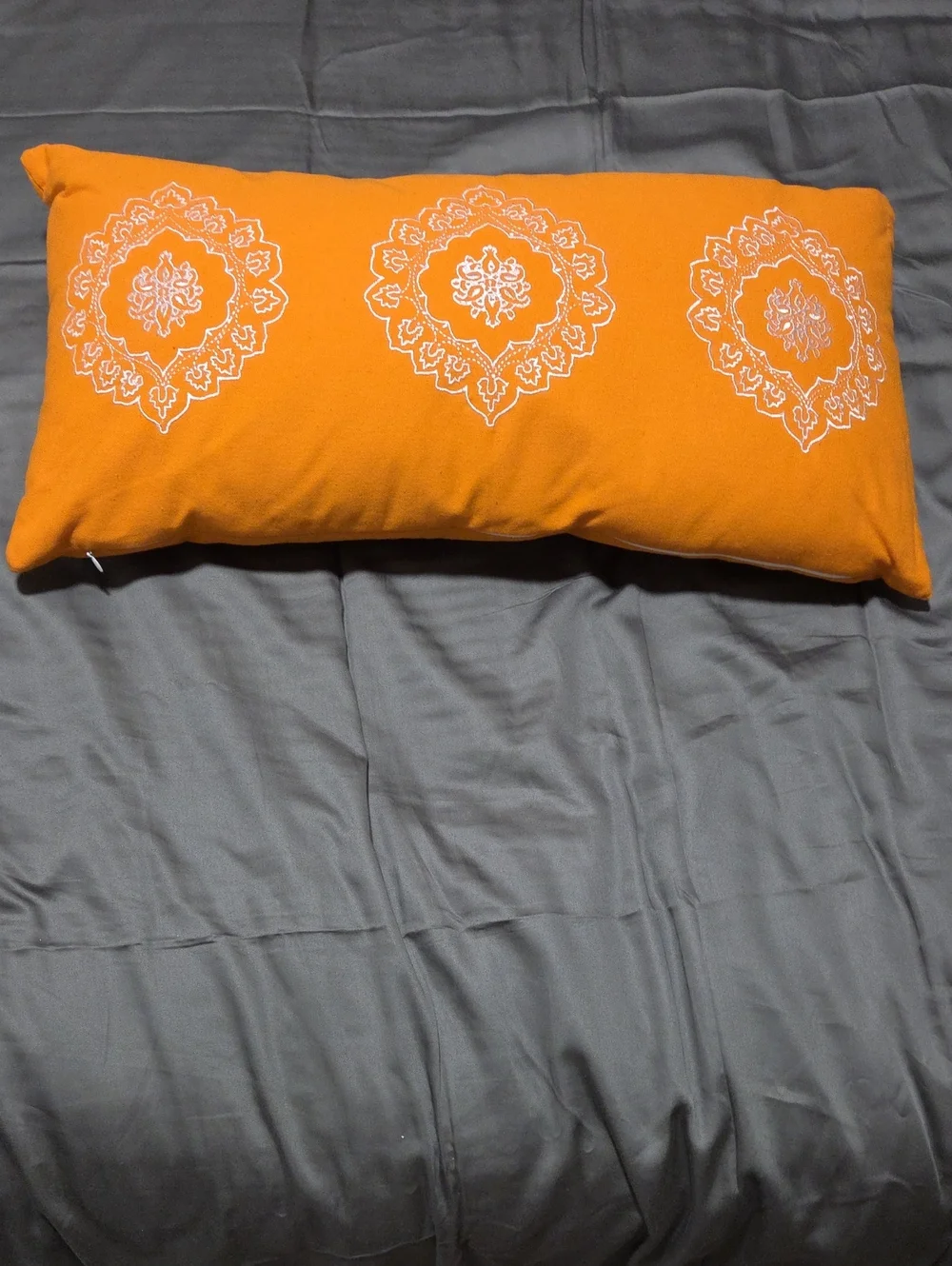 Embroidered Orange Decorative Lumbar Pillow